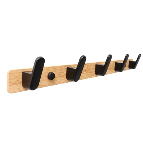 Handtuchhalter aus Bambusholz, Wandhalterung, mattschwarz, 5 Heringe, Handtuchhaken, Wandmontage, Bambus-Handtuchhalter für Badezimmer, Handtuchhaken, Holz, 1 Stück von Funnacle