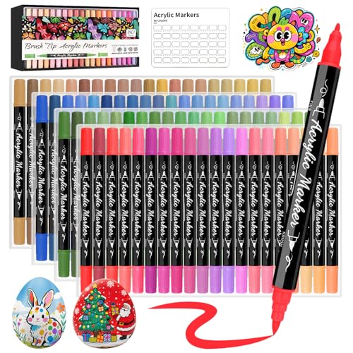 Funnasting Acrylstifte, 80 Farben Doppelspitze Acrylmarker, Acrylstifte Set mit Fein- und Pinselspitze für Glas-, Stoff-, Keramik-, Eier- und Felsmalerei von Funnasting