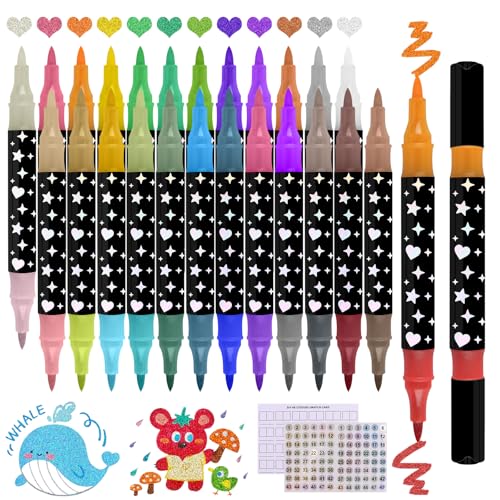 Funnasting 48 Farben Glitzer Filzstifte Zeichenset, 24 Pack Doppelspitze Glitzerstifte Metallic Sparkle Marker, Wasserbasierte Glitzer Stifte für Malen, DIY-Projekte, Schreiben, Scrapbooking Funnasting 48 Farben Glitzer Filzstifte Zeichenset, 24 Pack Doppelspitze Glitzerstifte Metallic Sparkle Marker, Wasserbasierte Glitzer Stifte für Malen, DIY-Projekte, Schreiben, Scrapbooking von Funnasting