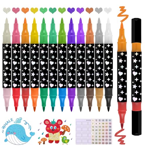Funnasting 24 Farben Glitzer Filzstifte Zeichenset, 12 Pack Doppelspitze Glitzerstifte Metallic Sparkle Marker, Wasserbasierte Glitzer Stifte für Malen, DIY-Projekte, Schreiben, Scrapbooking Funnasting 24 Farben Glitzer Filzstifte Zeichenset, 12 Pack Doppelspitze Glitzerstifte Metallic Sparkle Marker, Wasserbasierte Glitzer Stifte für Malen, DIY-Projekte, Schreiben, Scrapbooking von Funnasting