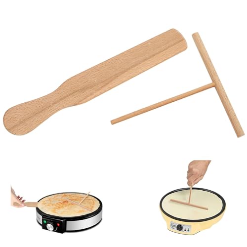 Crepes Verteiler aus Holz,2 PCS Crepes Verteiler Crepe Vertiler Set Spachtel für die Küche Profi Crepes Wender und Teigverteiler Set Holz Crepe Spatel Schieber für Pfannkuchen Pancake von Funngy