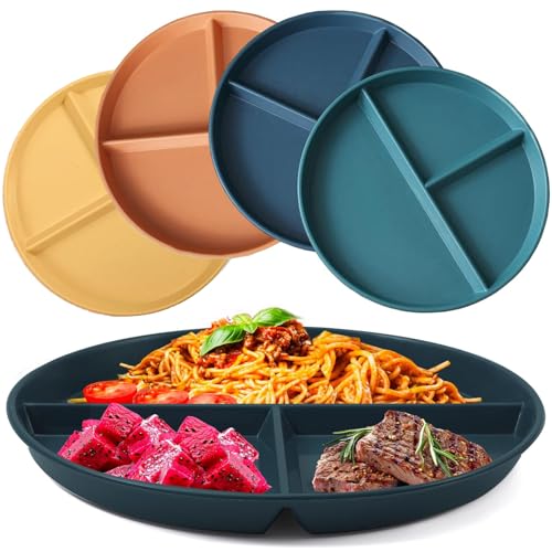 Funngy Geteilte Speiseteller,4 PCS Kinderteller Set aus Plastik Unzerbrechliche Geteilte Teller mit Unterteilung Spülmaschinenfest Portionskontrolle für Kinder und Erwachsene Snackteller von Funngy