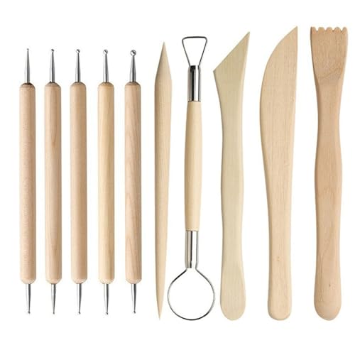 Funngy Modellierwerkzeug,10 PCS Modellierwerkzeug Ton Set Ton Werkzeug Set Wooden Modellierwerkzeug Anfänger Clay Modelling Tools Töpferzubehör für DIY Kunsthandwerk Modellierung Shaping Carving von Funngy