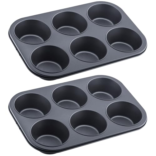 Funngy Muffin-Backform,2 PCS Muffinform 6er Antihaft Backblech Blech Muffin Backform Kohlenstoffstahl Muffin Backblech Waschbar Muffinblech Mini Muffinformen für Cupcakes Brownies Kuchen von Funngy