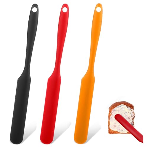 Schmaler Silikonspatel,3 PCS Silikon Spatel Klein Silikon Küche Spatel Silikon Spatel mit Langem Griff Hitzebeständige Küchenspatel Marmeladenverteiler für Kochen Backen Kuchencreme Butter von Funngy