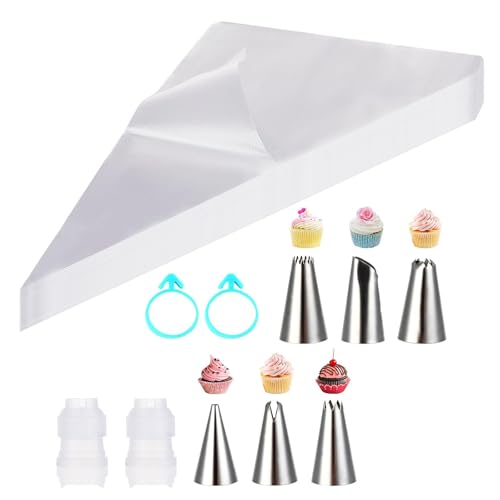 Spritzbeutel Set,Premium Spritzbeutel Set mit Edelstahl-Tüllen Wiederverwendbar & Spülmaschinenfest Großes Piping Bag Set für Torten Cupcakes Gebäck Tortendekoration von Funngy