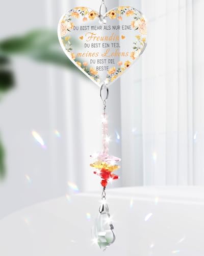 Funnli Geschenke für Freundin, Sonnenfänger Geschenk Freundin Geburtstag, Herzförmiger Sonnenfänger Kristall Geburtstagsgeschenk Freundin von Funnli