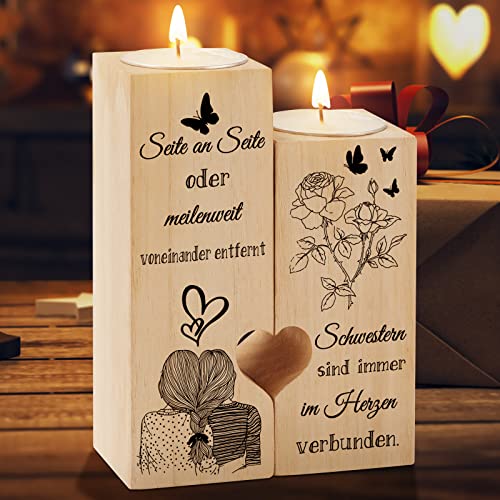 Funnli Schwester Geschenk, Kerzenständer Mit Texten, Geschenke für Schwester Hochzeitstag Weihnachten Geburtstagsgeschenk für große Schwester (Schwester) von Funnli