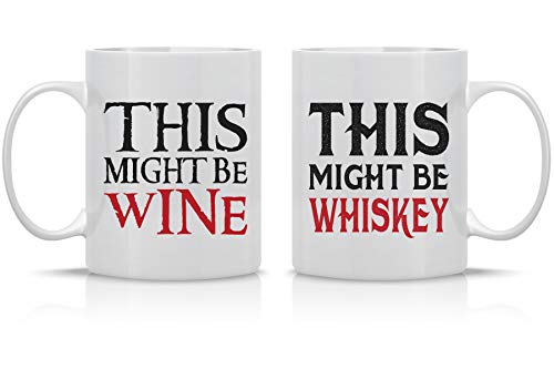 Funnwear Kaffeebecher-Set mit Aufschrift "This Might Be Wine, This Might Be Whiskey", 325 ml von Funnwear