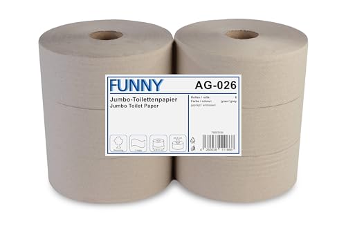 Funny AG-026 Jumbo-Toilettenpapier, 1-lagig, Recycling, natur, Durchmesser 25 cm (6-er Pack) von Funny