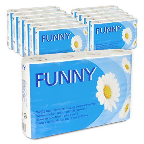 Funny AG-068 Küchenrolle, 3-lagig, 50 Blatt pro Rolle, Hochweiß (48-er Pack) von Funny