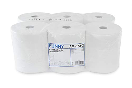 Funny Handtuchrolle mit Spezialkern, für markenfreie Spendersysteme, 2 lagig hochweiß, 21 cm, 130 m, 4er Kern, 1er Pack (1 x 6 Stück) von Funny