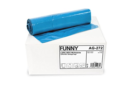 Funny AG-272 LDPE Müllsäcke, 700 x 1100 mm - Typ 80, Blau, Circa 120 L, 250 Stück von Funny