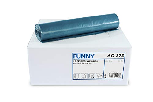 Funny LDPE-Regenerat Müllsäcke, blau, gerollt, 120 l, Typ 100, 1er Pack (1 x 150 Stück) von Funny