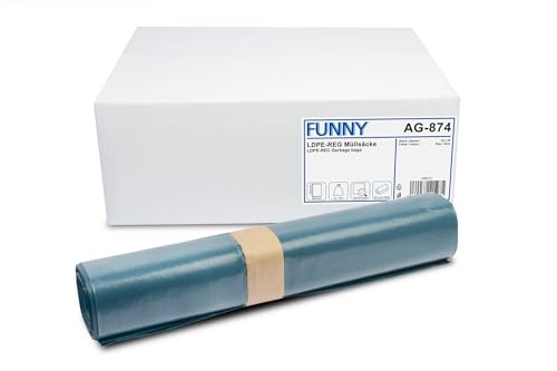 Funny LDPE-Regenerat Müllsäcke, blau, gerollt, Typ 60 extra, 140 l, 1er Pack (1 x 250 Stück) von Funny