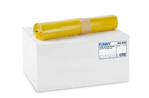 Funny LDPE-Regenerat Müllsäcke, gelb, gerollt, 120 l, Typ 60, 1er Pack (1 x 250 Stück) von Funny