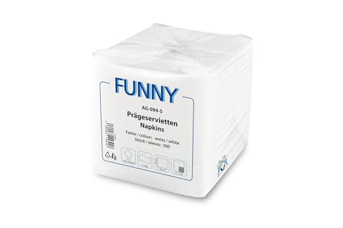 Funny Prägeserviette 500 Stück | 1 lagig, hochweiß, 32x32 cm 1/4 Falz | Ideale Serviette für Café, Restaurant, Kantine, Imbiss oder Events von Funny