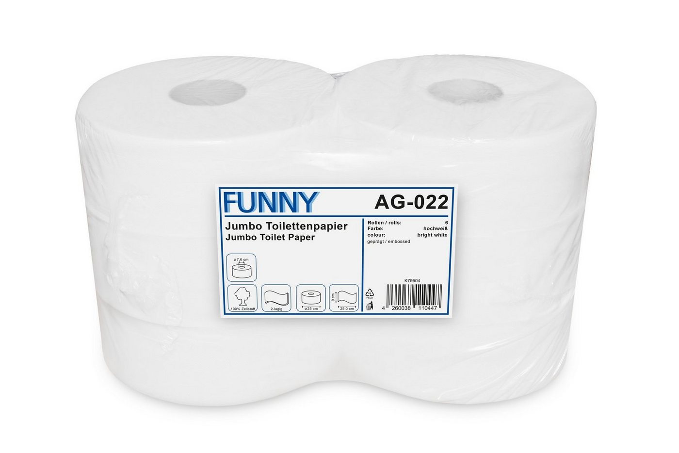 Funny Toilettenpapier 6-12 Jumbo Rollen, Zellstoff, Ø18-25 cm von Funny