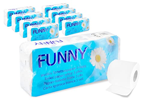 Funny Toilettenpapier 72 Rollen / 250 Blatt PREMIUM-QUALITÄT | 3-lagig, Zellstoff, hochweiß | Motivgeprägt, besonders weich und reißfest | Vorratspack | aus hochwertigem hochweißem Zellstoff von Funny