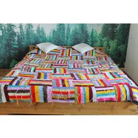 Handgemachte Boho Multicolor Decke - Wolldecke Bunte Kuschelige Blancket Große 235x205 cm 93x81 Inches von FunnyKnitting