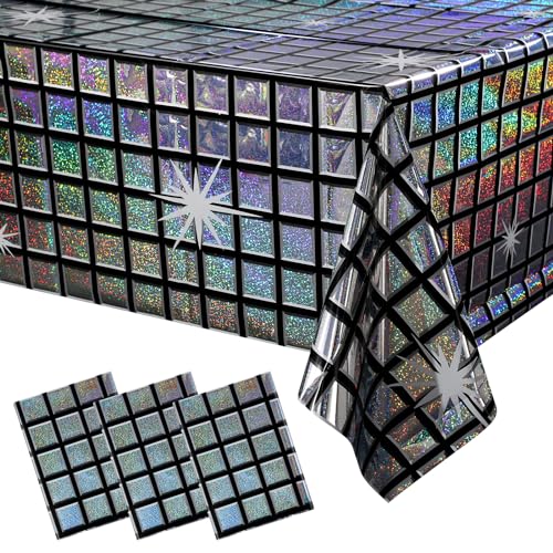 Disco-Tischdecke, Party-Dekoration, glänzend, schillernd, Einweg-Laser-Rechteck-Tischdecken, silberfarbene holografische Kunststoff-Tischdecke für 70er-Jahre-Party-Dekorationen, 99 x 274 cm, 3 Stück Disco-Tischdecke, Party-Dekoration, glänzend, schillernd, Einweg-Laser-Rechteck-Tischdecken, silberfarbene holografische Kunststoff-Tischdecke für 70er-Jahre-Party-Dekorationen, 99 x 274 cm, 3 Stück von FunnyPars