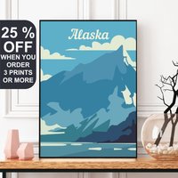 Alaska Reiseposter, Rustikales Poster, State Print, Denali National Park, Art, Alaskan Frontier, Dekor, Reisekunst von FunnyStitchesCo