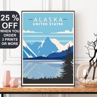 Alaska Reiseposter, Rustikales Poster, State Print, Denali National Park, Art, Alaskan Frontier, Dekor, Reisekunst von FunnyStitchesCo
