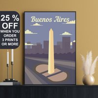 Argentinien Reiseposter, Buenos Aires Druck, Skyline Von Aires, Südamerika, Der Obelisk, Wahrzeichen Plaza De La República von FunnyStitchesCo