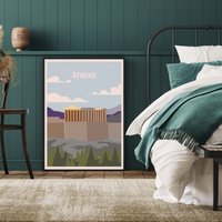 Athen Travel Poster, Art, Griechenland Dekor, Akropolis Parthenon, Geschenk, Antike Tempel Kunst, Mediterrane Wandkunst, Europa Reise von FunnyStitchesCo