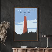 Baltimore Travel Poster, Phoenix Shot Tower, Dekor, Baltimor Maryland Fine Art Print, Kunstwerk, Jonestown von FunnyStitchesCo