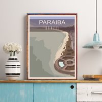 Brasilien Reiseposter, Paraiba Druck, João Pessoa, Manaíra Strand, Tambau Hotel Kunstwerk, Reise Geschenk, Wandkunst von FunnyStitchesCo