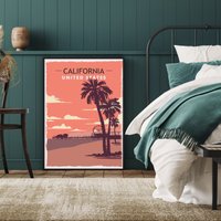 California Travel Poster, Golden Coast, Wall Art, Art Print, The State, Pacific Surfboard von FunnyStitchesCo