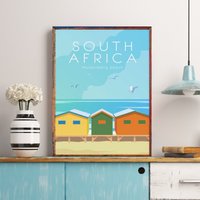 Cape Town Poster, Südafrika Print, St James Es Beach, Muizenberg Küstenwandkunst, Ozean Kunstwerk, Safari Wandkunst, Dekor von FunnyStitchesCo