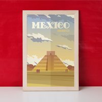 Chichenitza Reiseposter, Mexiko Kunstwerk, Yucatan Halbinsel, Kukulkan Kunst, Maya Pyramide von FunnyStitchesCo