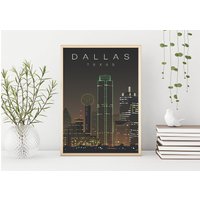Dallas Travel Poster, Kunstdruck, Wandkunst, Texas Skyline Wall Art, City Landmark, Usa Print von FunnyStitchesCo