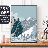 Denali National Park Travel Poster, Alaska Print, Mount Mckinley, Reisegeschenke, Usa Kunstdruck, Retro Reisedruck von FunnyStitchesCo