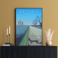 Detroit Travel Poster, Michigan Print, Skyline, Wall Art, Great Lakes, Lake Huron, The Lakes State von FunnyStitchesCo