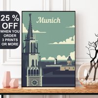 Deutschland Druck, München Poster, Das Neue Rathaus, Wandkunst, Illustration, Stadtbild, Marienplatz, Fine Art von FunnyStitchesCo