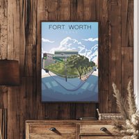 Fort Worth Reiseposter, Downtown Worth, Wandkunst, Cowtown Dekor, Texas Rinder Geschenk, Landschaft von FunnyStitchesCo