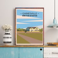 Gainesville Travel Poster, Florida Print, Usa Landschaft, Paynes Prairie, Georgia Dekor, Retro Wandkunst von FunnyStitchesCo