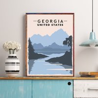 Georgia Travel Poster, Wandkunst, Blue Ridge Mountains Print, Appalachian Mountains, Mountain Art, Lake House Dekor, Art von FunnyStitchesCo