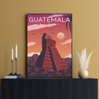 Guatemala Reiseposter, Tikal Kunstdruck, Südamerika Druck, Wanddekoration, Tempel Jaguar, Tropical Maya von FunnyStitchesCo