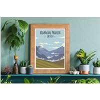 Himachal Pradesh Travel Poster, Nordindisch Druck, Indien Landschaft, Tibet Berge, Himalaya Kunst, Reo Purgyil Gya von FunnyStitchesCo
