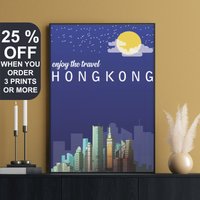 Hong Kong Print, Asien Reiseposter, Wandkunst, Wan Chai, China Stadtbild, Republik China, Ostperle Fluss Delta, Art von FunnyStitchesCo