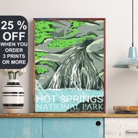 Hot Springs National Park Poster, Nationalpark Drucke, Arkansas Druck, Girlande County, Großes Vintage Wasserfall Kunst, Wandkunst von FunnyStitchesCo