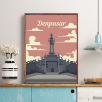 Indonesien Print, Denpasar Travel Poster, Bajra Sandhi Monument, Sunda Islands, Bali Asia Südostasien, Nassau Inseln von FunnyStitchesCo