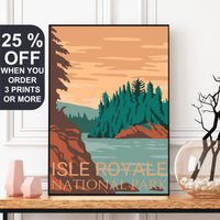Isle Royale National Park Druck, Retro Reiseposter, Windigo Lake, Michigan Wandkunst, Art, Reisegeschenke, Dekor, Geschenk von FunnyStitchesCo