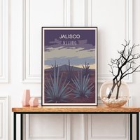 Jalisco Reiseposter, Blaues Agave Poster, Guadalajara Wandkunst, Puerto Vallarta Dekor, Fine Art, Mexiko Kunstwerk, Tequila Pflanzendruck von FunnyStitchesCo