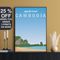 Kambodscha Poster, Wandkunst, Gap Year, Französisch Indochina, Südostasien, Asien Reise, Wanderlust Dekor von FunnyStitchesCo