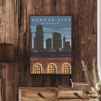 Kansas City Travel Poster, Skyline, Missouri Print, Nordamerika Kunstwerk, Cityscape, Wandkunst, Kc Dekor von FunnyStitchesCo